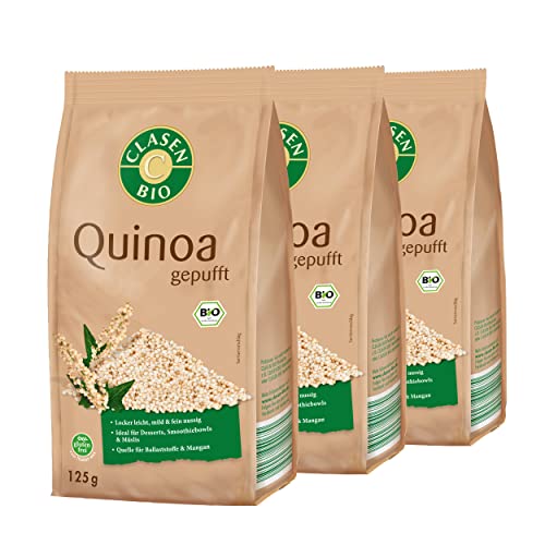 3x CLASEN BIO Quinoa, gepufft - von Natur aus vegan und glutenfrei, für Müslis, biologischer Anbau - 125 g von Clasen Bio