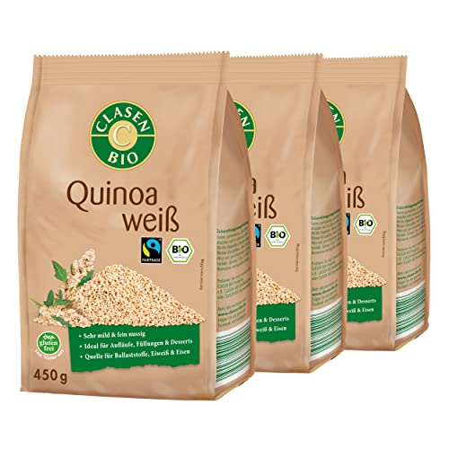 3x CLASEN BIO Quinoa, weiß - Fairtrade, von Natur aus vegan und glutenfrei, biologischer Anbau - 450 g von Clasen Bio