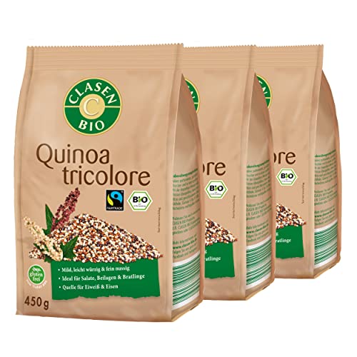 3x CLASEN BIO Quinoa Tricolore - Fairtrade, vegan und glutenfrei, biologischer Anbau - 450 g von Clasen Bio