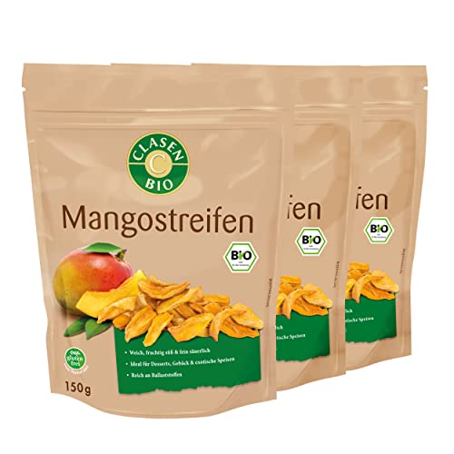 3x CLASEN BIO getrocknete Mango in Streifen, ungeschwefelt, vegan und glutenfrei - 150g von Clasen Bio