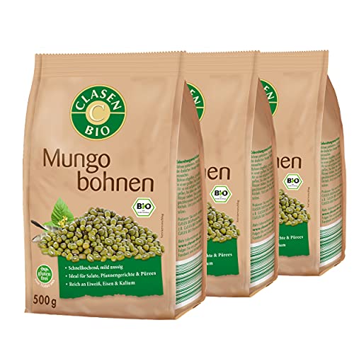 3x CLASEN BIO grüne Mungobohnen getrocknet, vegan und glutenfrei - 500g von Clasen Bio