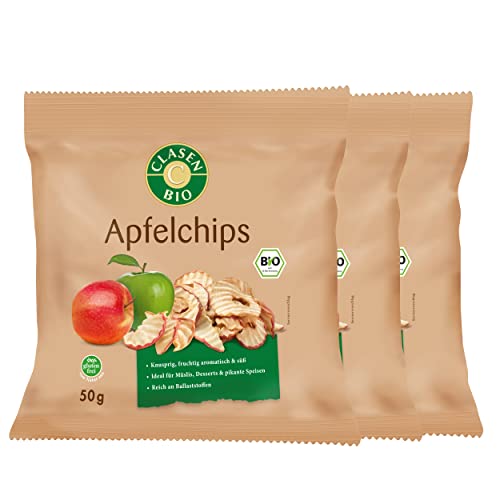 2x CLASEN BIO knusprige Apfelchips, als idealer Snack, vegan, glutenfrei und ungezuckert - 50 g von Clasen Bio