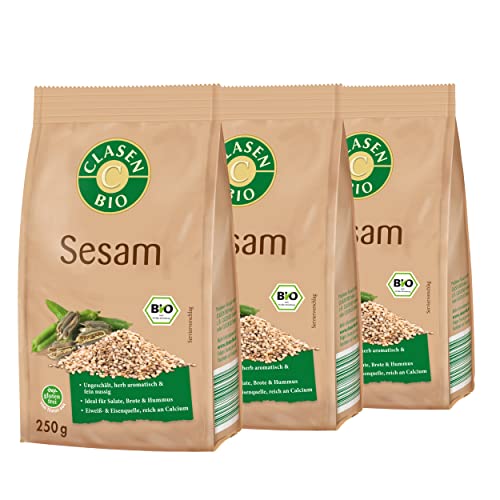 3x CLASEN BIO weißer Sesam ungeschält, biologisch, vegan und glutenfrei - 250 g von Clasen Bio