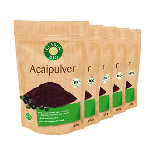 5x CLASEN BIO Acaipulver, ideal für Smoothies und Dessert, reich an Ballaststoffen, Vitamin E und Mangan - 100 g von Clasen Bio