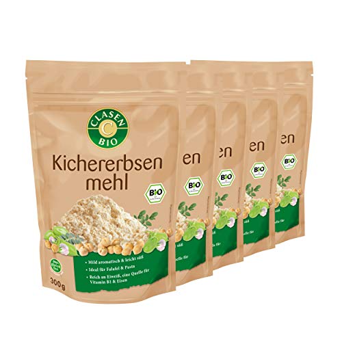 5x CLASEN BIO Kichererbsenmehl, aus Kichererbsen, von Natur aus glutenfei und vegan - 300 g von Clasen Bio