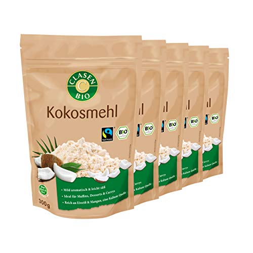 5x CLASEN BIO Kokosmehl, fein gemahlen, vegan, low carb, glutenfrei - 300 g von Clasen Bio