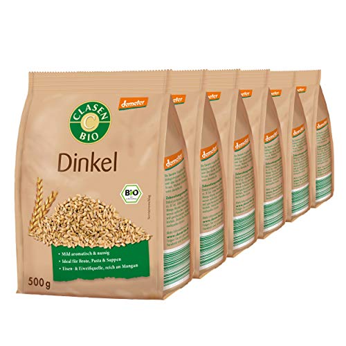 6x CLASEN BIO Demeter Dinkel, naturbelassen, ganzes Korn - 500g von Clasen Bio