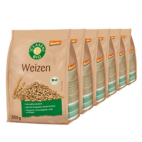 6x CLASEN BIO Demeter Weizen, naturbelassen, vegan, ganzes Korn - 500g von Clasen Bio