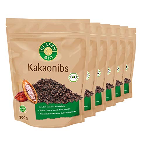 6x CLASEN BIO Kakaonibs, roh, vegan, ohne Zucker - 200 g von Clasen Bio