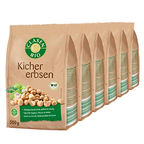 6x CLASEN BIO Kichererbsen, getrocknet vegan und glutenfrei - 500 g von Clasen Bio