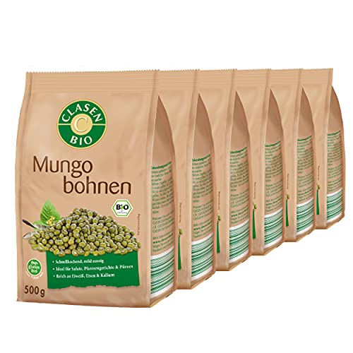 6x CLASEN BIO grüne Mungobohnen getrocknet, vegan und glutenfrei - 500g von Clasen Bio