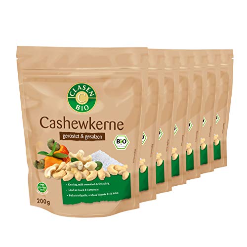 7x CLASEN BIO Cashewkerne geröstet und gesalzen, vegan und glutenfrei - 200g von Clasen Bio