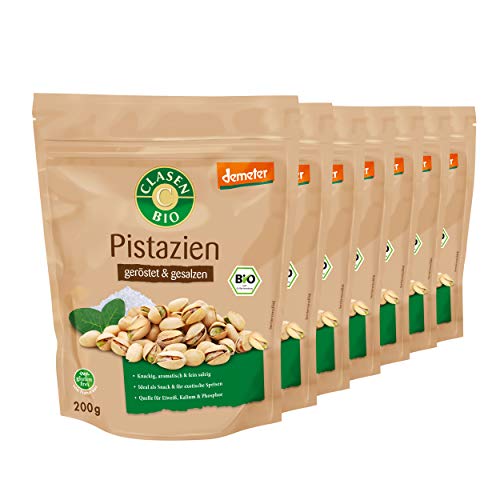 7x CLASEN BIO Demeter Pistazien geröstet und gesalzen - 200g von Clasen Bio