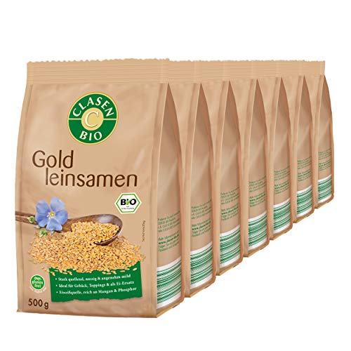 7x CLASEN BIO Goldleinsamen, ganz, ungeschält, bio, glutenfrei und vegan - 500 g von Clasen Bio