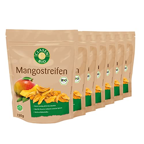 7x CLASEN BIO getrocknete Mango in Streifen, ungeschwefelt, vegan und glutenfrei - 150g von Clasen Bio