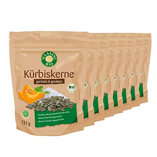 8x CLASEN BIO Kürbiskerne geröstet und gesalzen - 125g von Clasen Bio