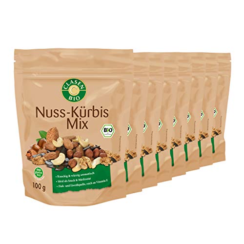 8x CLASEN BIO Nuss-Kürbis-Mix – von Natur aus vegan und glutenfrei, biologischer Anbau - 100 g von Clasen Bio