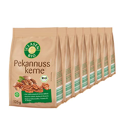 8x CLASEN BIO Pekannusskerne, natur, nicht blanchiert, von Natur aus vegan und glutenfrei, biologischer Anbau - 125g von Clasen Bio