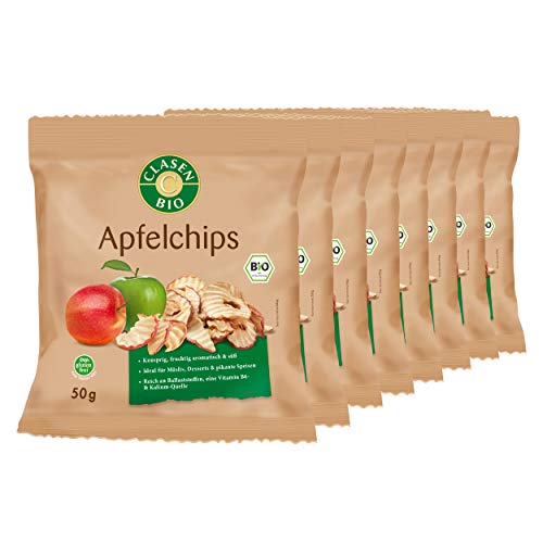 8x CLASEN BIO knusprige Apfelchips, als idealer Snack, vegan, glutenfrei und ungezuckert - 50 g von Clasen Bio