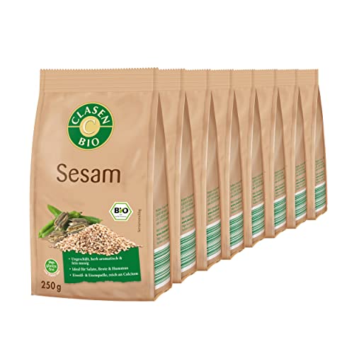 8x CLASEN BIO weißer Sesam ungeschält, biologisch, vegan und glutenfrei - 250 g von Clasen Bio