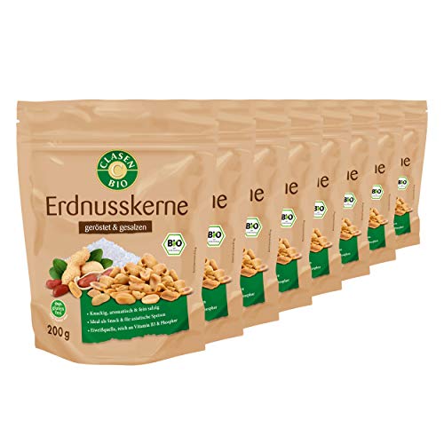 Clasen Bio Erdnusskerne geröstet, gesalzen, 8er Pack (8 x 200 g) von Clasen Bio