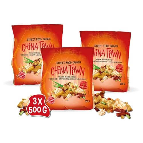 Street Food Crunch - China Town Knabbermix Set exotisch & orientalisch 3x500g - Knabbermischung mit Schoko-Ingwer-Crunch, Reis Cracker, geröstete Cashews – Süß, scharf & salzig – Snack-Mix China style von Clasen Bio