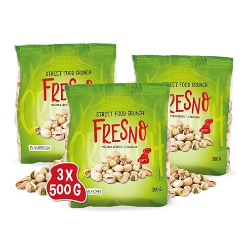 Street Food Crunch - Fresno Pistazien geröstet & gesalzen 3x500g - Pistazien Nuss Knabberspaß – Knuspriger Genuss aus dem San Joaquin Valley – Quelle für Proteine und gesunde Fette von Clasen Bio