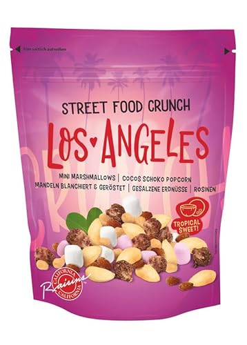 Street Food Crunch - Los Angeles Knabbermix 5x150g - Knabbermischung tropische Süße und herzhafter Genuss – Snack-Mix american style mit Mini Marshmallows, Cocos-Schoko-Popcorn, Mandeln und Erdnüsse von Clasen Bio