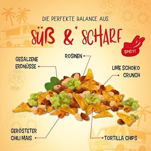 Street Food Crunch - San Diego Knabbermix sweet & spicy 3x150g - Knabbermischung mit Chili-Mais und Lime Schoko Crunch – Snack-Mix american style knusper Tortilla Chips, gesalzene Erdnüsse, Rosinen von Clasen Bio