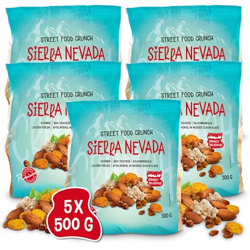 Street Food Crunch - Sierra Nevada Knabbermix sweet & smokey 5x500g - Knabbermischung mit BBQ Cracker, Rauchmandeln, Apfelwürfel in weißer Schokolade – Snack-Mix american style rauchige Snackmischung von Clasen Bio