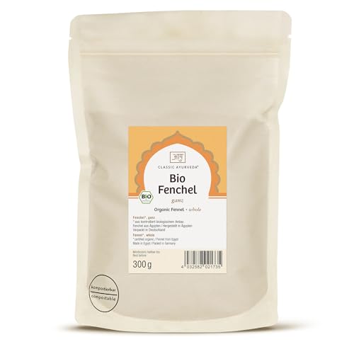 Classic Ayurveda - Bio Fenchel ganz - 300 g - Süßlich-herbes Aroma, perfekt für Hülsenfrüchte, Tees und Salatmarinaden von Classic Ayurveda