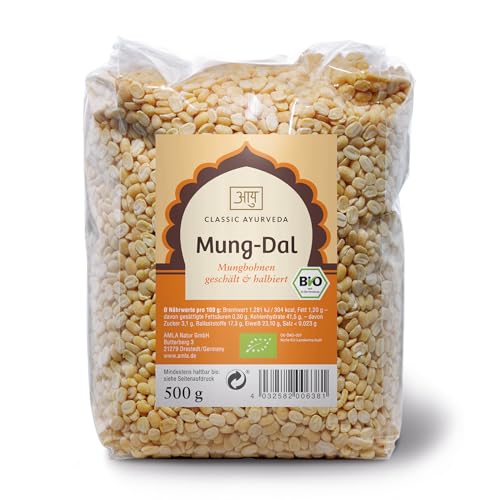 Classic Ayurveda - Bio Mung-Dal, Mungbohnen (geschält und halbiert) - 500 g - Ein indischer Klassiker, reich an pflanzlichem Eiweiß und leicht verdaulich von Classic Ayurveda