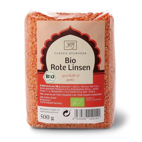 Classic Ayurveda - Bio Rote Linsen (geschält & ganz) - 500 g - Ideal für die schnelle Küche mit kurzer Kochzeit von Classic Ayurveda