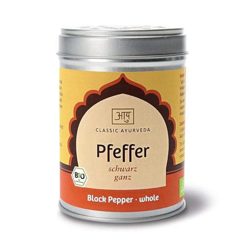 Classic Ayurveda - Bio Pfeffer schwarz ganz - 70 g - Authentischer Geschmack für aromatische Currymischungen und indische Rezepte von Classic Ayurveda