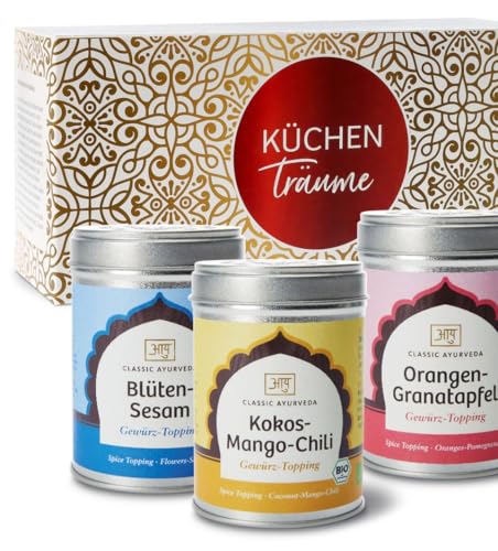 Classic Ayurveda - Bio Spice Toppings Trio - 1x60g, 2x70g - Exklusive Geschenkbox mit aromatischen Gewürz-Toppings von Classic Ayurveda