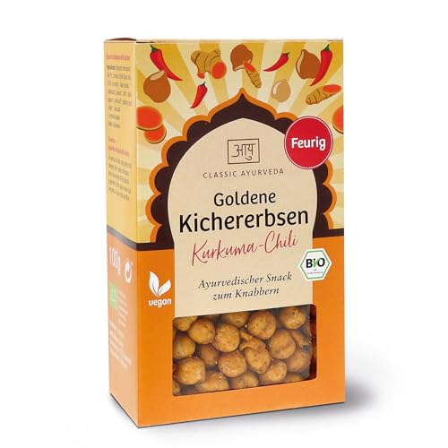 Classic Ayurveda - Bio Goldene Kichererbsen Kurkuma-Chili - 100 g - Knuspriger ayurvedischer Snack mit wertvollem Kurkuma und Chili von Classic Ayurveda