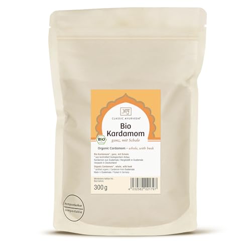 Classic Ayurveda - Bio Kardamom ganz mit Schale - 300 g - Eines der wertvollsten Gewürze der Welt, ideal zum Kochen und Backen von Classic Ayurveda