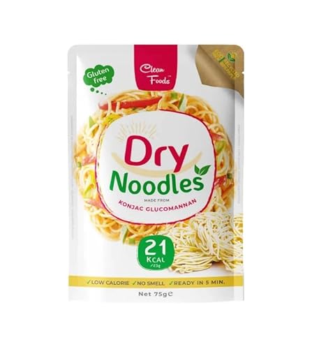 CleanFoods Dry Noodles 75g Packung I Konjac Glucomannan I geruchsfrei I vegan glutenfrei fettfrei I nur 21 Kalorien je 25g I in 5 Minuten fertig (1) von Clean Foods