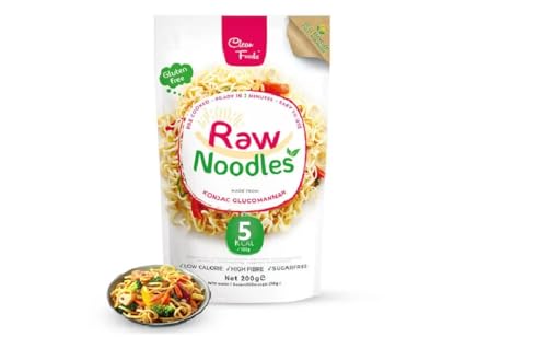 CleanFoods Raw Noodles 200g Packung I Konjac Glucomannan I vegan glutenfrei fettfrei zuckerfrei I nur 5 Kalorien je 100g I in 2 Minuten fertig (1) von Clean Foods