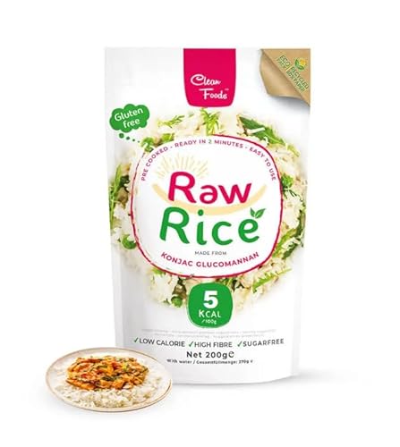 CleanFoods Raw Rice 5 x 200g I Rohreis Reis aus Konjac Glucomannan I vegan glutenfrei I nur 5 Kalorien je 100g I in 2 Minuten fertig von Cleanfoods