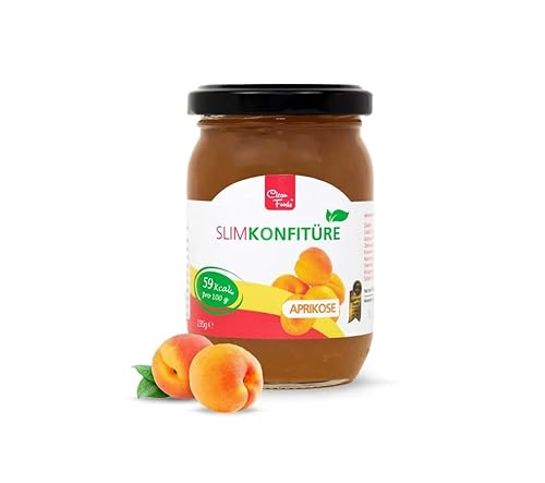 Clean Foods Slim Konfitüre Aprikose 230g I Früchtemarmelade I frei von Gentechnik und Zucker I nur 59 Kalorien pro 100g l Vegan l (3, Aprikose) von CleanFoods