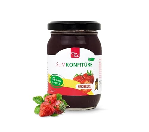 Clean Foods Slim Konfitüre Erdbeere 230g I Früchtemarmelade I frei von Gentechnik und Zucker I nur 54 Kalorien pro 100g l Vegan l (1, Erdbeere) von CleanFoods