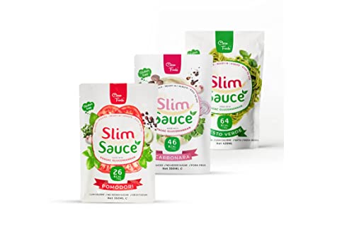 CleanFoods slimsauce Mischpaket I 1 x 26 kcal Pomodori I 1 x 47 kcal vegetarische Carbonara I 1 x 64 kcal Pesto Verde I 3 Nudelsoßen zum probieren von CleanFoods