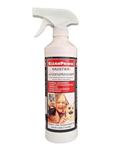 Haustier-Hygiene-Reiniger 0,5 Liter für Käfige, Stall, Transportboxen | Reinigungsmittel Desinfektion Reinigungsspray Geruchsneutralisierer Pets Hunde Katzen Hasen von CleanPrince