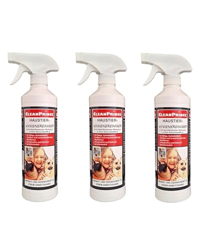 Haustier-Hygiene-Reiniger 3 x 500 ml | Desinfektion Käfige Transportboxen Katzentoilette Hasenstall Reinigungsspray Geruchsneutralisierer von CleanPrince