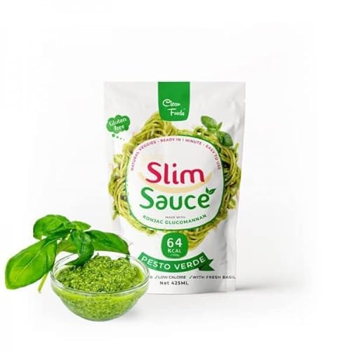 CleanFoods SlimSauce 64 Kalorien Pesto Verde 425g I Nudelsoße grünes Pesto mit nur 64 kcal, 6,1 g kohlenhydrate/100g I glutenfrei I vegetarisch von Cleanfoods