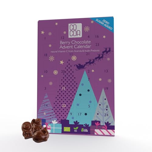 CO COA Adventskalender Low Carb Schokolade-Blaubeer mit Vitamin C von Acerola - Adventskalender 2024 Schokolade ohne Zuckerzusatz, Vegan, BIO, Keto, mit Inulin-Präbiotikum, 180g von Co coa