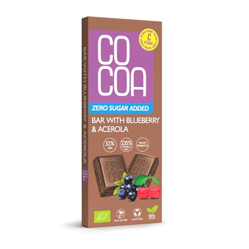 Blaubeerschokolade mit Acerol BIO 40g/0% added Sugar mit Vitamin C,kein Zuckerzusatz, Low Carb Snack mit Inulin Probiotika, perfekt für kohlenwasserstoffarme und ketogene Diät von Co coa