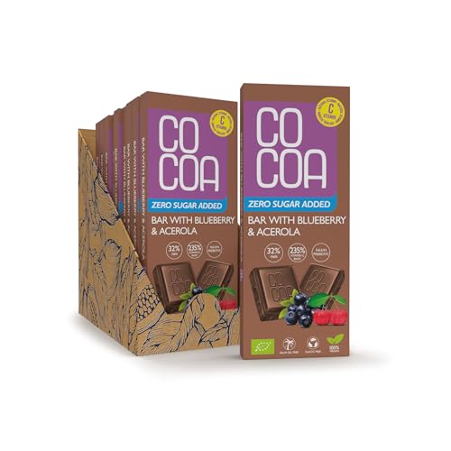 Schokolade Low Carb-Ohne Zuckerzusatz/Blaubeere BIO BOX 10x40g/ Natürliches Vitamin C aus Acerola, Low Carb Vegan Snack mit Inulin-Probiotikum, perfekt für kohlenwasserstoffarme und ketogene Diät von Co coa