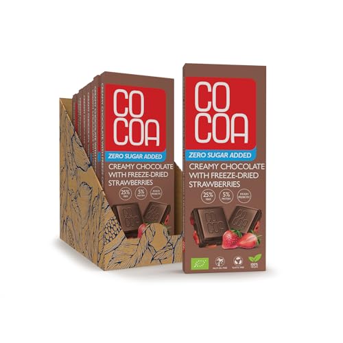 CO COA Cremige Schokolade mit Erdbeeren BIO BOX 10x40g - Heiße Schokolade, Zuckerfreie Süssigkeiten, Vegane Süßigkeiten, 0% Zuckerzusatz, Low Carb, Keto-freundlich, Präbiotika & Ballaststoffe von Co coa